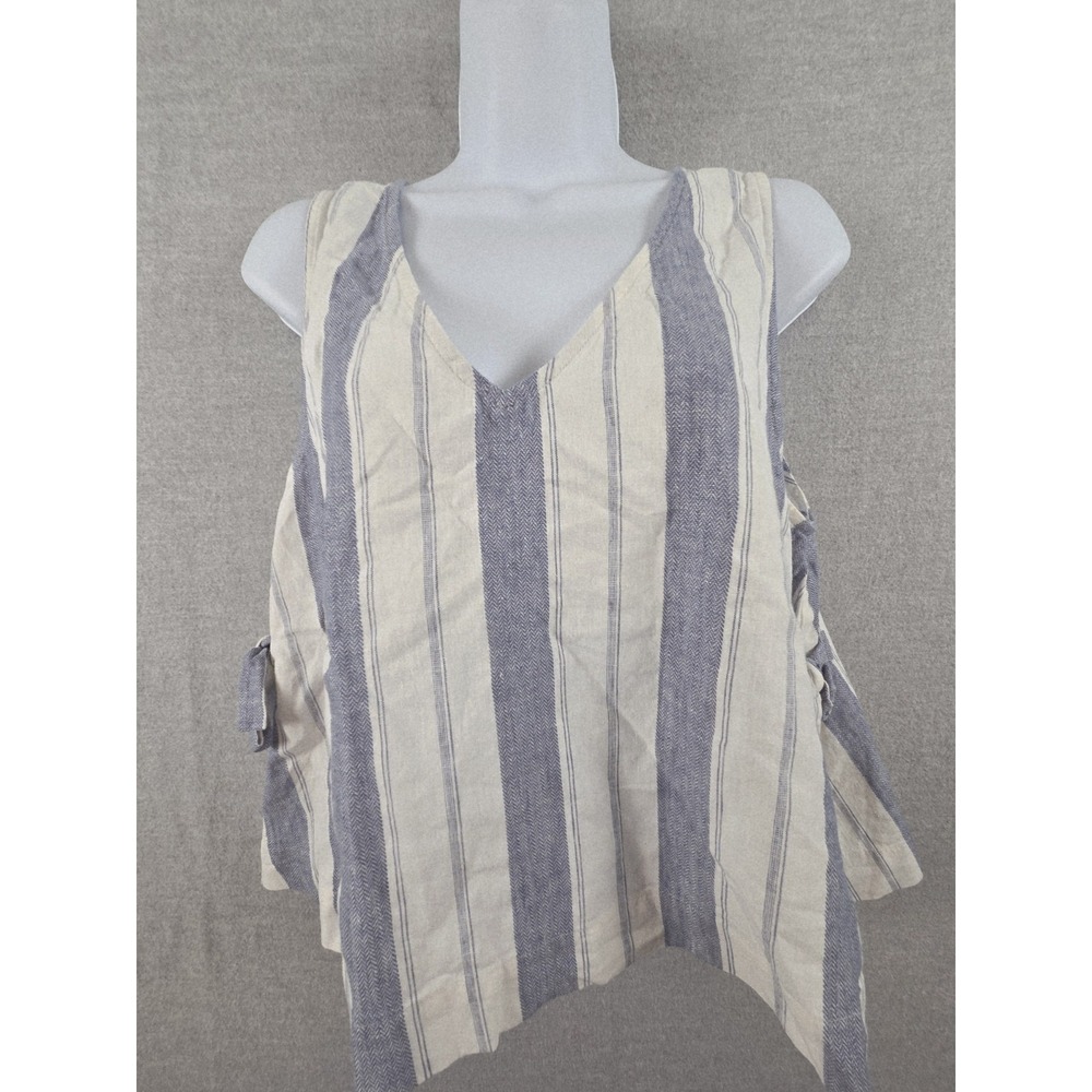 Madewell M Tank Top Linen Blend‎ Side Ties Blue Stripe Flowy Boho Beach Coastal